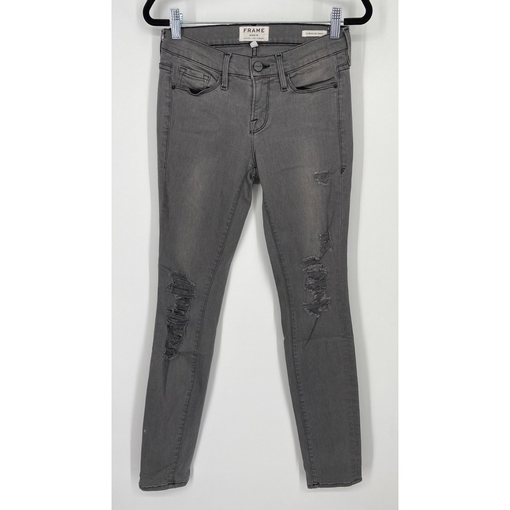 Frame Skinny Jeans Womens Size 26 Low Rise Stretch Distressed Denim Gray